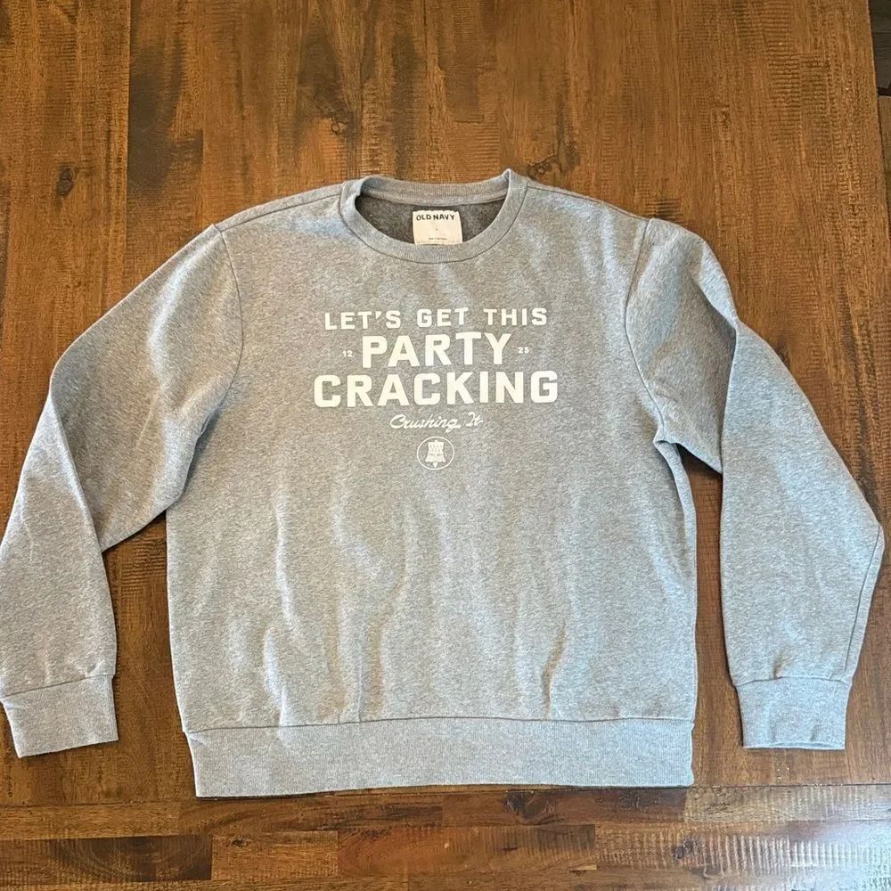 Old Navy Let’s Get This Party Cracking Gray Crewneck Sweater